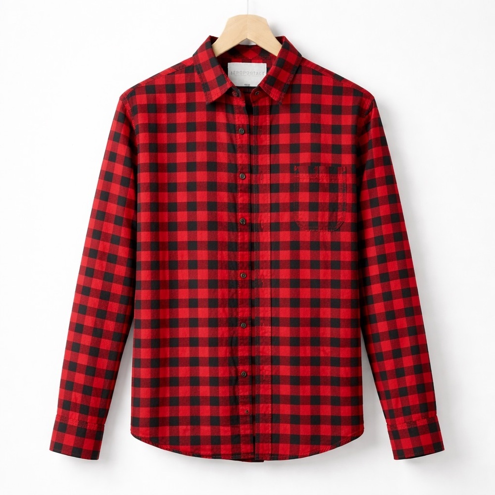 Aeropostale Red and Black Plaid Button Up Shirt (064)